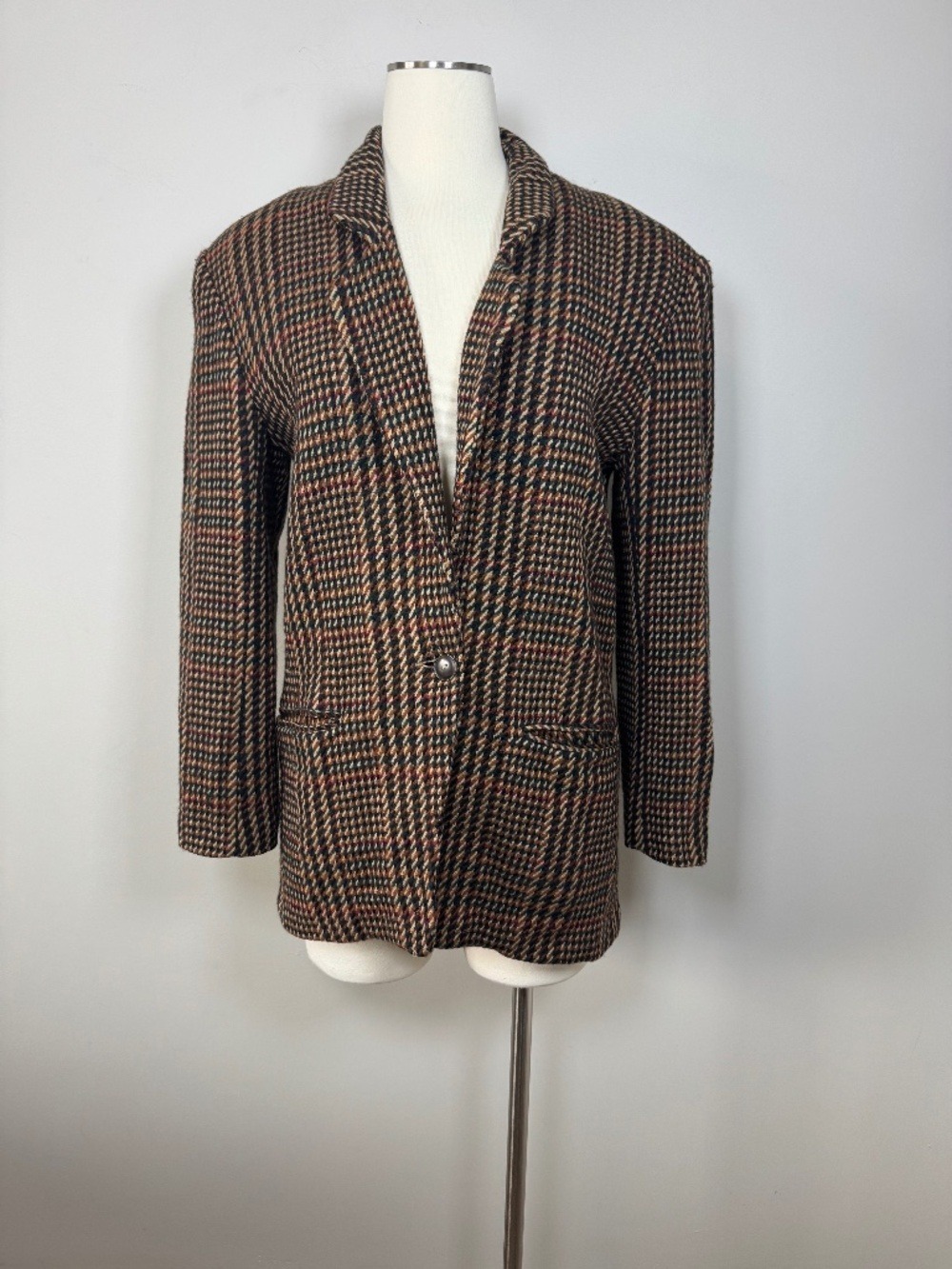 David Hollis Vintage Tailored Brown Houndstooth Blazer - Single-Button size 4